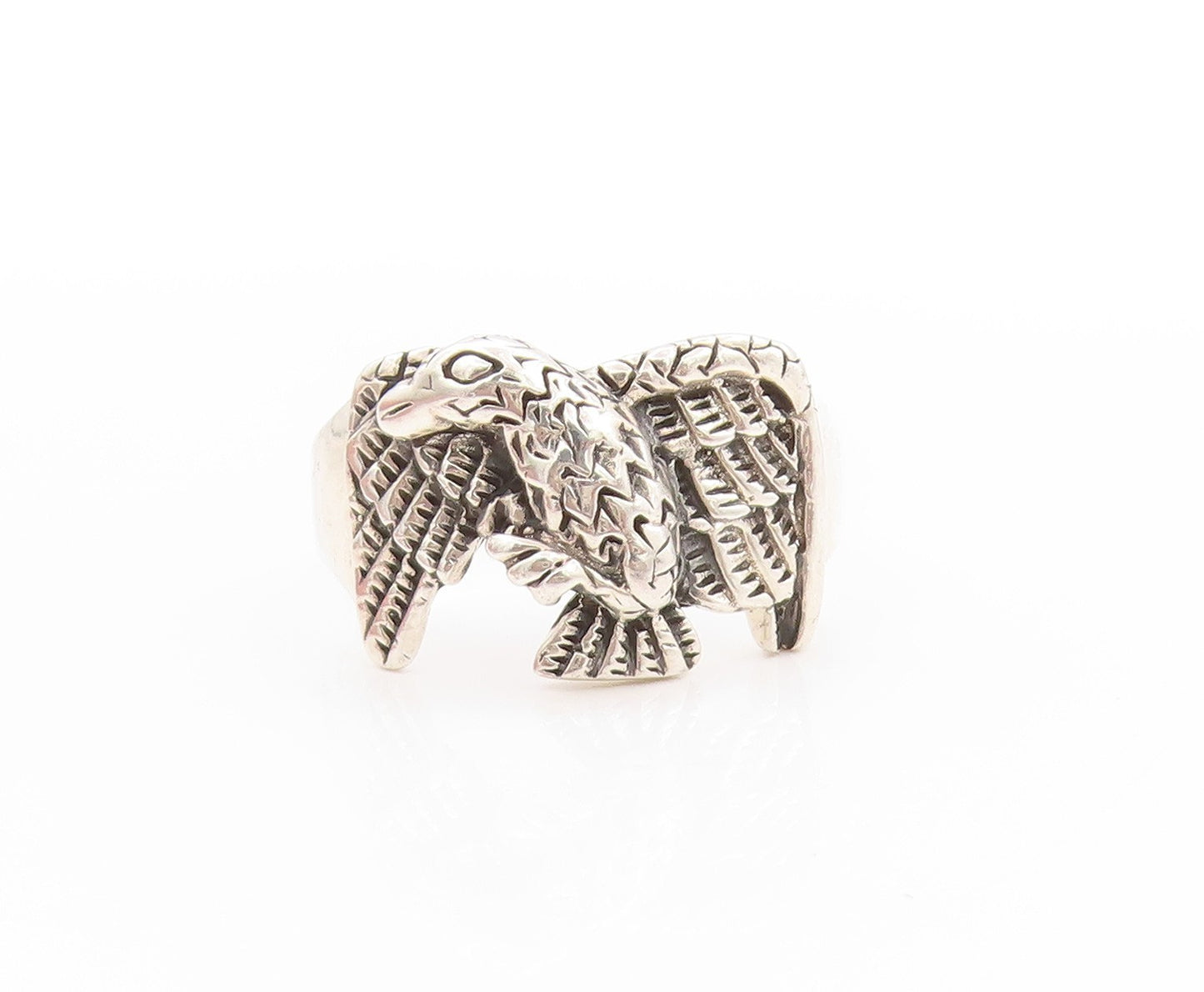 925 Sterling Silver Vintage Ring Designer Dark Tone Flying Eagle Sz 14.5 RG32863