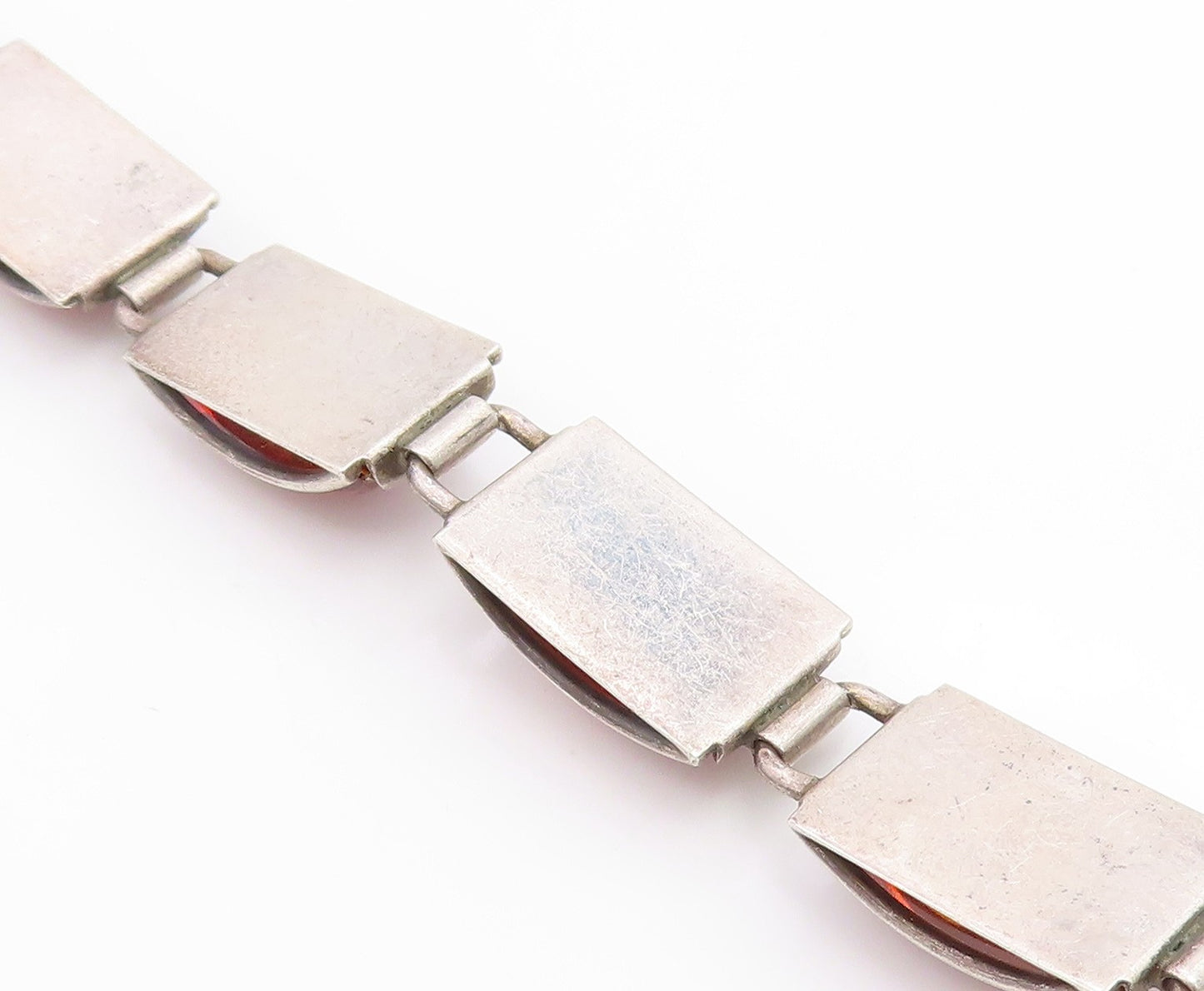 925 Sterling Silver Vintage Bracelet Classic Honey Amber Geometric Link  BT11851