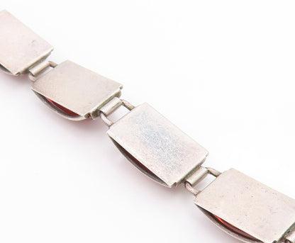 925 Sterling Silver Vintage Bracelet Classic Honey Amber Geometric Link  BT11851