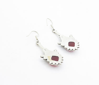 925 Sterling Silver  Vintage Carnelian Rope Twist Detail Drop Earrings EG3220