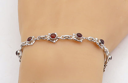 925 Sterling Silver Petite Cabochon Cut Amber Shiny Chain Bracelet BT2162