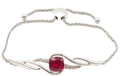 925 Sterling Silver  Pink & White Topaz Swirl Thin Chain Bracelet  BT5455