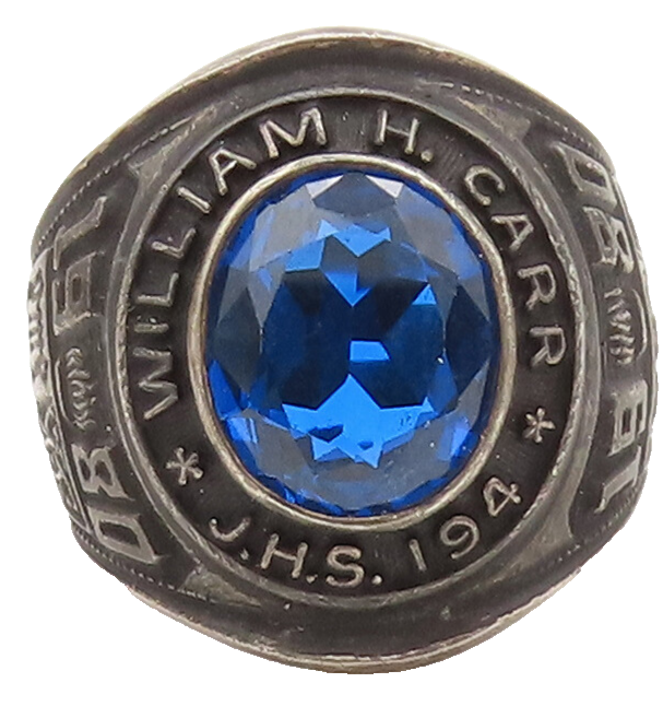 REED & CO. 925 Silver  Vintage Carved Sapphire 1980 School Ring Sz 8  RG27517
