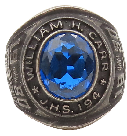 REED & CO. 925 Silver  Vintage Carved Sapphire 1980 School Ring Sz 8  RG27517