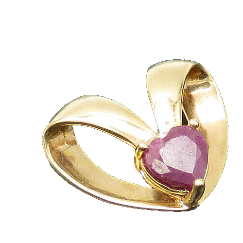 925 Sterling Silver  Vintage Prong Set Ruby Gold Plated Heart Pendant  PT17924