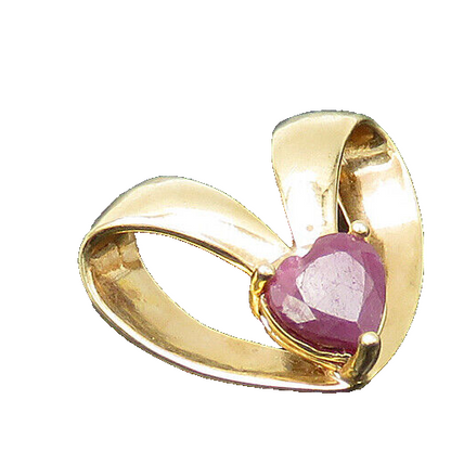925 Sterling Silver  Vintage Prong Set Ruby Gold Plated Heart Pendant  PT17924
