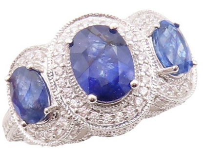 925 Sterling Silver Vintage Ring Oval Sapphire Halo CZ Inlay Sz 8 RG30009