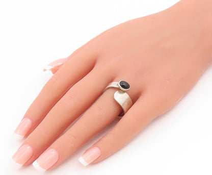 925 Sterling Silver Vintage Ring Cabochon Black Onyx Wrap Band  Sz 10.5  RG36053