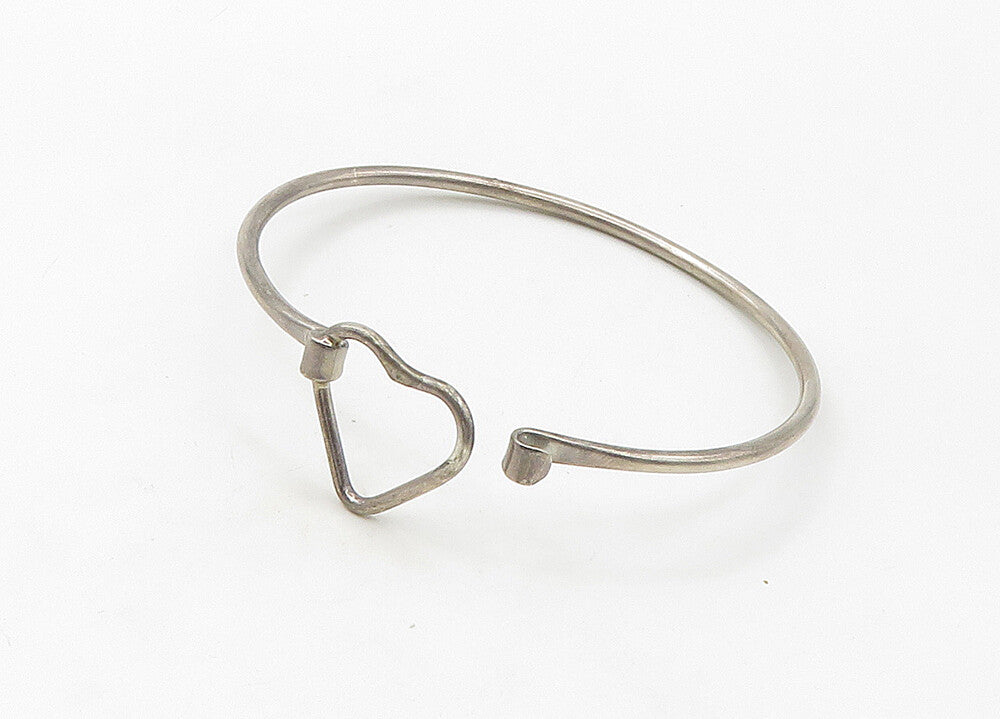 925 Sterling Silver  Vintage Open Love Heart Hook Bangle Bracelet  BT8535