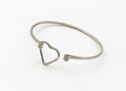925 Sterling Silver  Vintage Open Love Heart Hook Bangle Bracelet  BT8535
