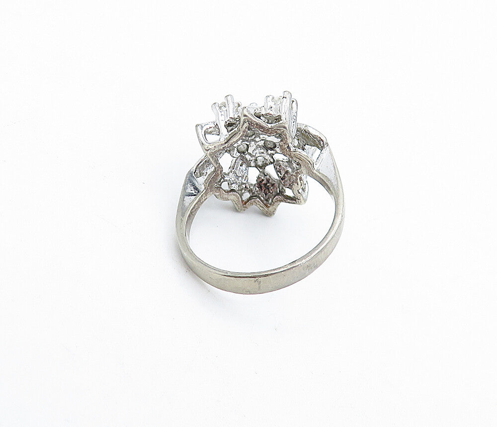 925 Sterling Silver  Vintage Topaz Floral Dome Cocktail Ring Sz 6.5  RG5225