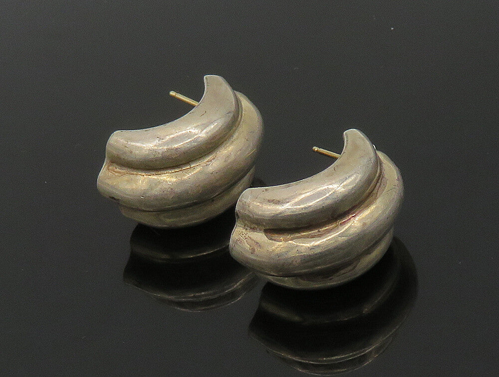 BARRA 925 Silver & 14K GOLD  Vintage Fluted Hollow Dangle Earrings  EG11464