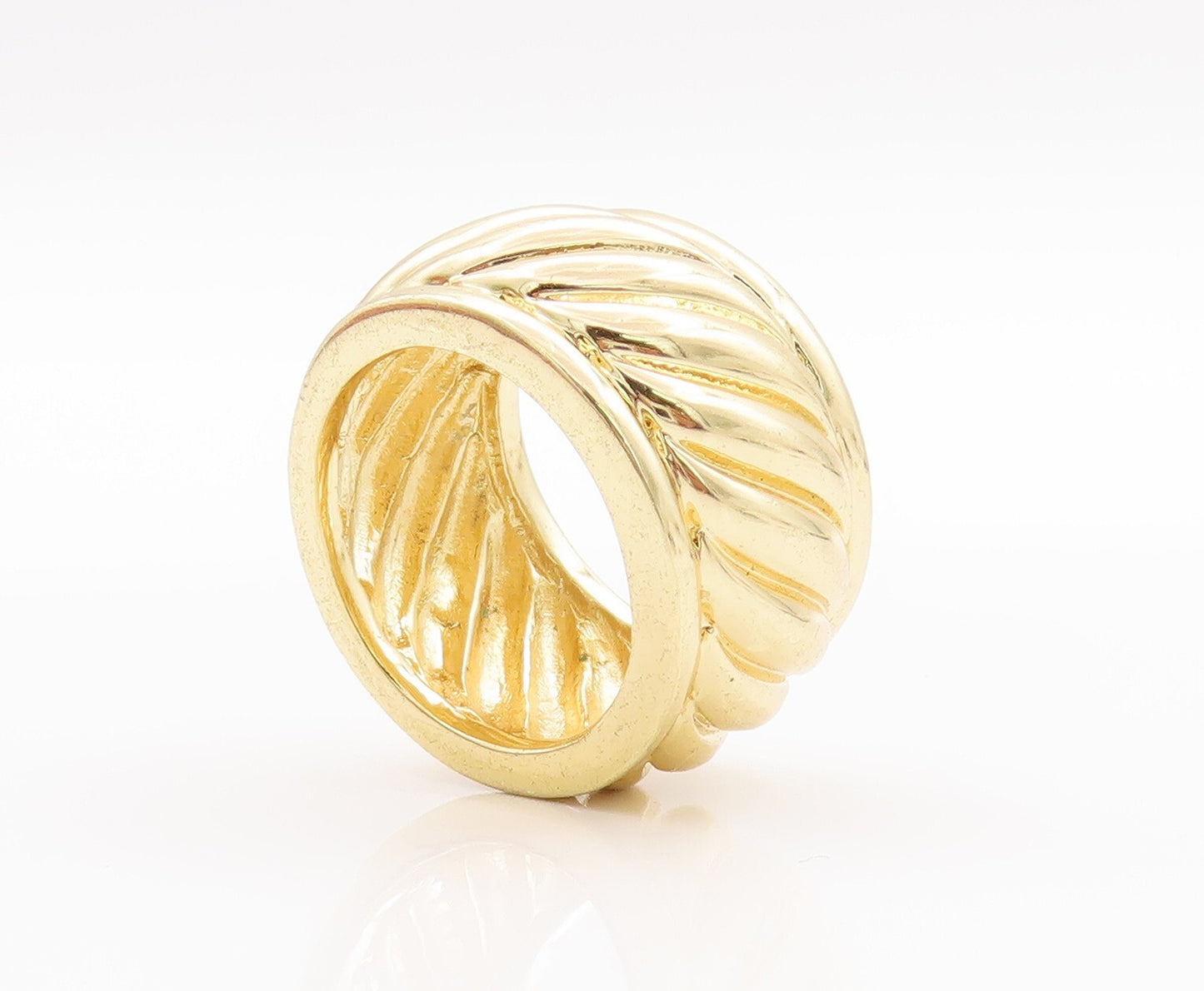 925 Sterling Silver Vintage Ring Large Gold Plated Grooved   Sz 7.5  RG28852