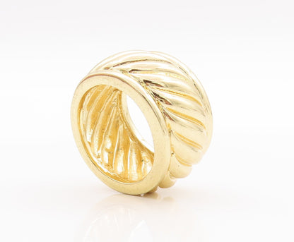 925 Sterling Silver Vintage Ring Large Gold Plated Grooved   Sz 7.5  RG28852