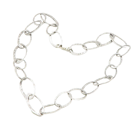 SILPADA 925 Silver  Vintage Dark Tone Hammered Oval Chain Necklace  NE2842