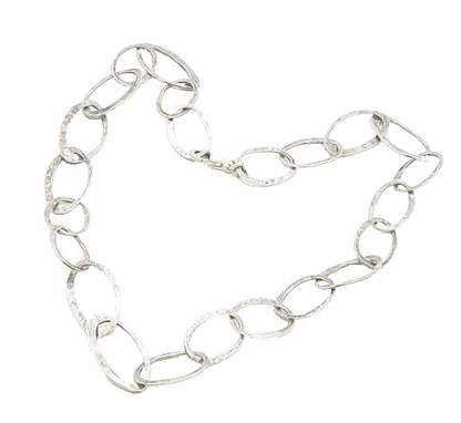 SILPADA 925 Silver  Vintage Dark Tone Hammered Oval Chain Necklace  NE2842