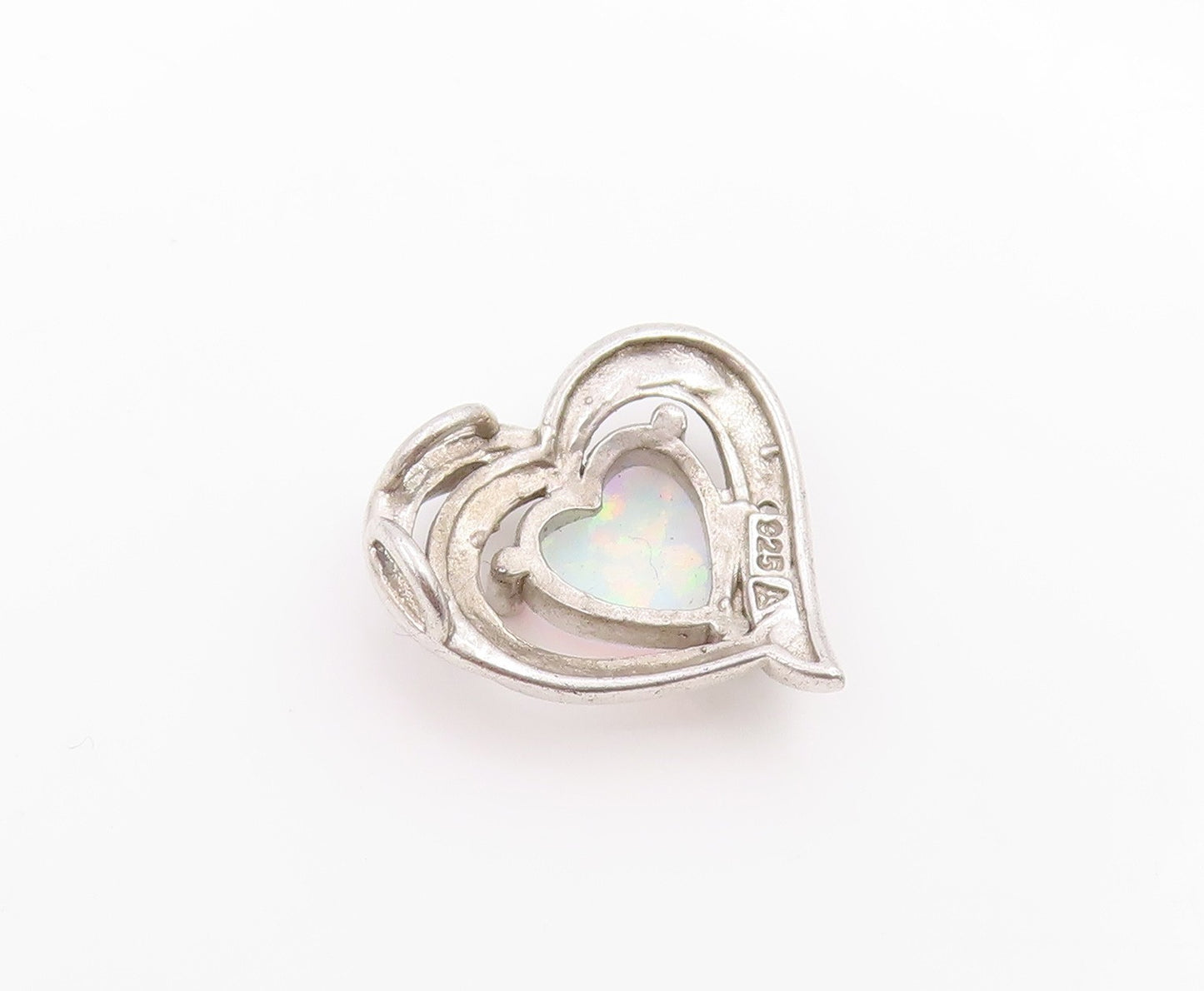 925 Sterling Silver Vintage Pendant Real Diamonds & Fire Opal Love Heart PT26100