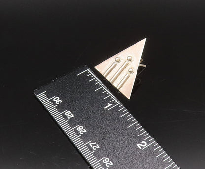 925 Silver  Vintage 3D Lines & Beads Modernist Triangle Earrings  EG12268