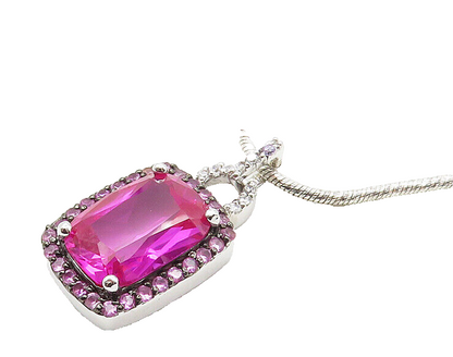 925 Sterling Silver  Prong Set Pink Topaz Shiny Snake Chain Necklace  NE1992