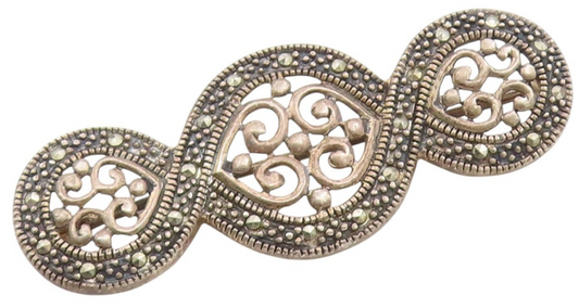 925 Sterling Silver Vintage Brooch Pin Marcasite Openwork Celtic Knot  BP12277