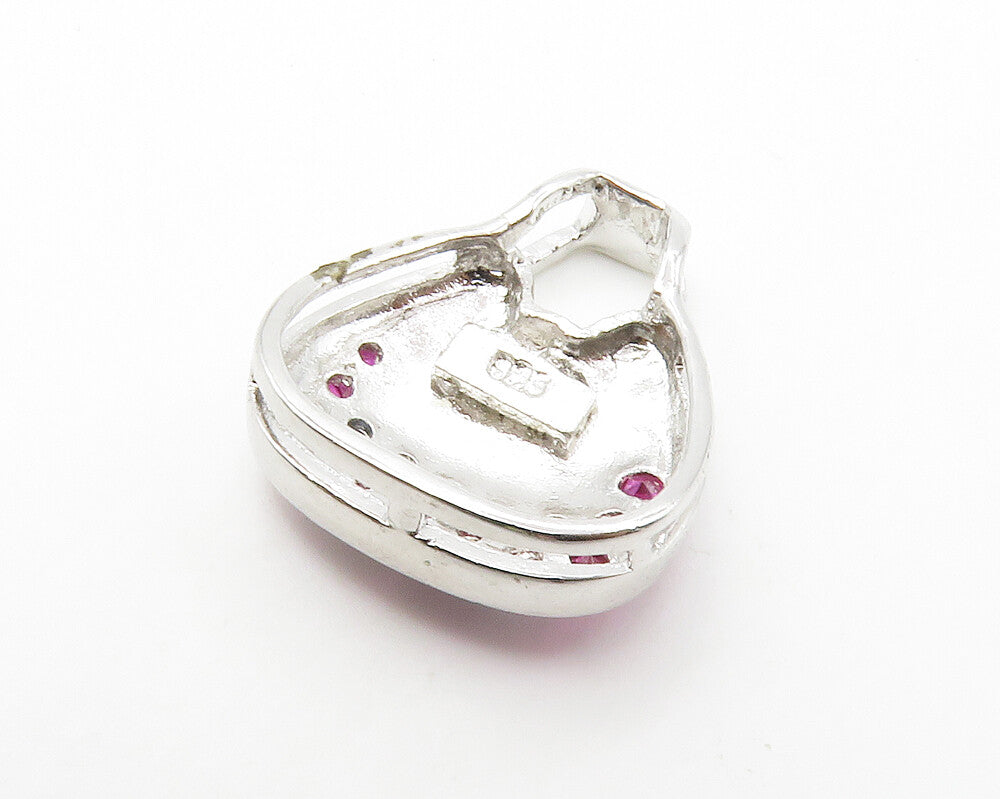925 Sterling Silver  Vintage Pink & Blue Topaz Hand Bag Motif Pendant  PT11054