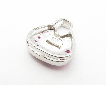 925 Sterling Silver  Vintage Pink & Blue Topaz Hand Bag Motif Pendant  PT11054