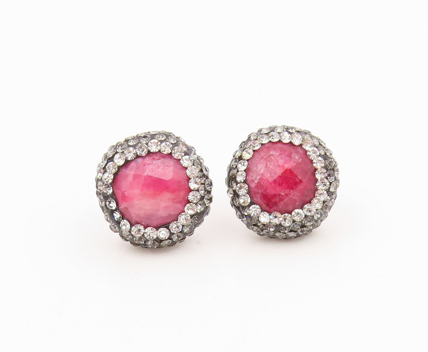 925 Sterling Silver Vintage Earrings Elegant Round Ruby & Halo CZ Stud  EG14275