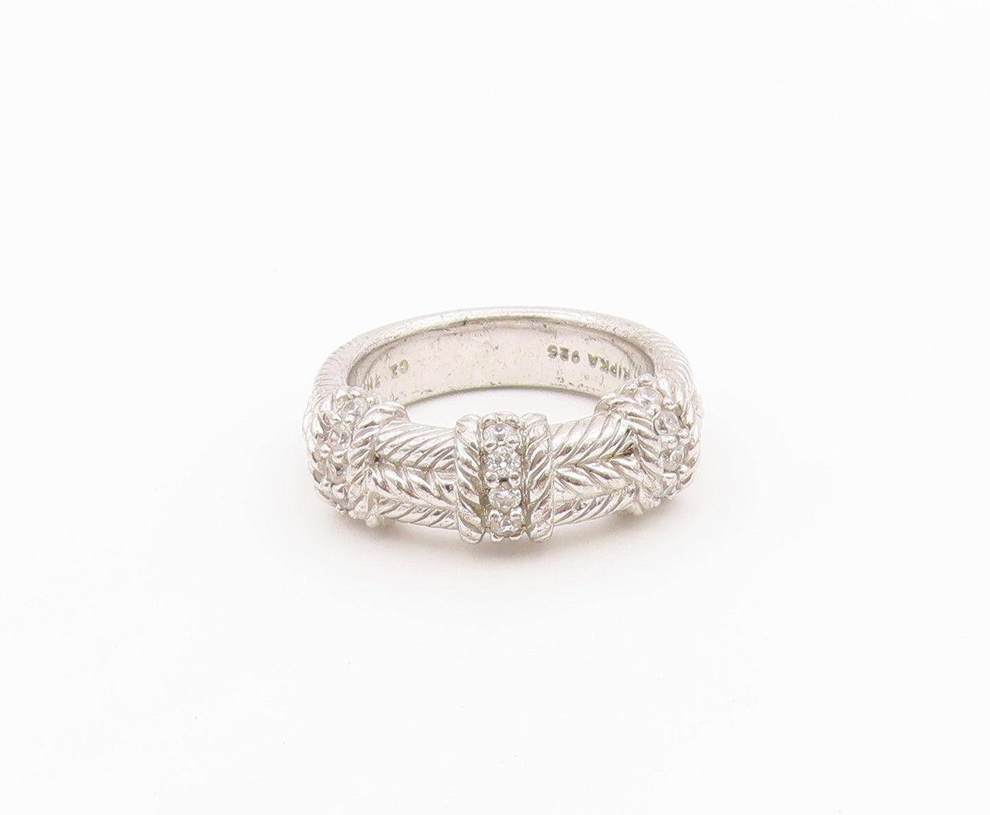 925 Sterling Silver Vintage Ring JUDITH RIPKA CZ Twisted Rope Band Sz 8 RG36515