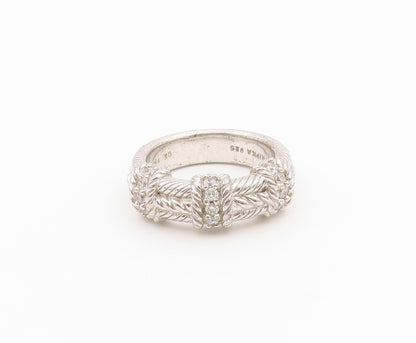 925 Sterling Silver Vintage Ring JUDITH RIPKA CZ Twisted Rope Band Sz 8 RG36515