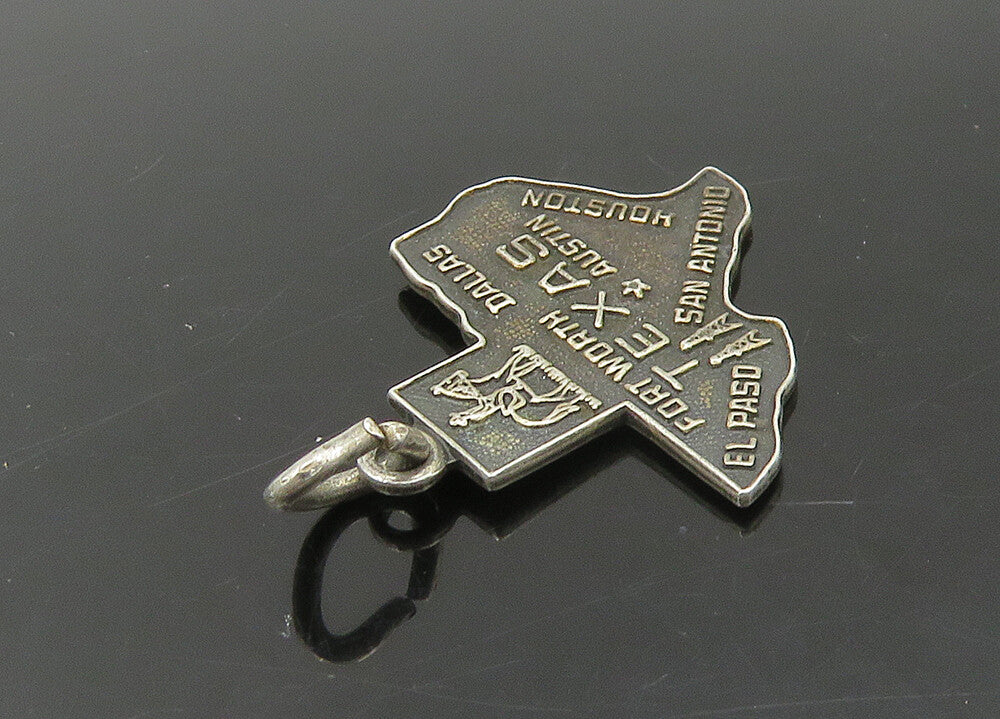 925 Sterling Silver  Vintage Dark Tone Texas State Map Pendant  PT18881