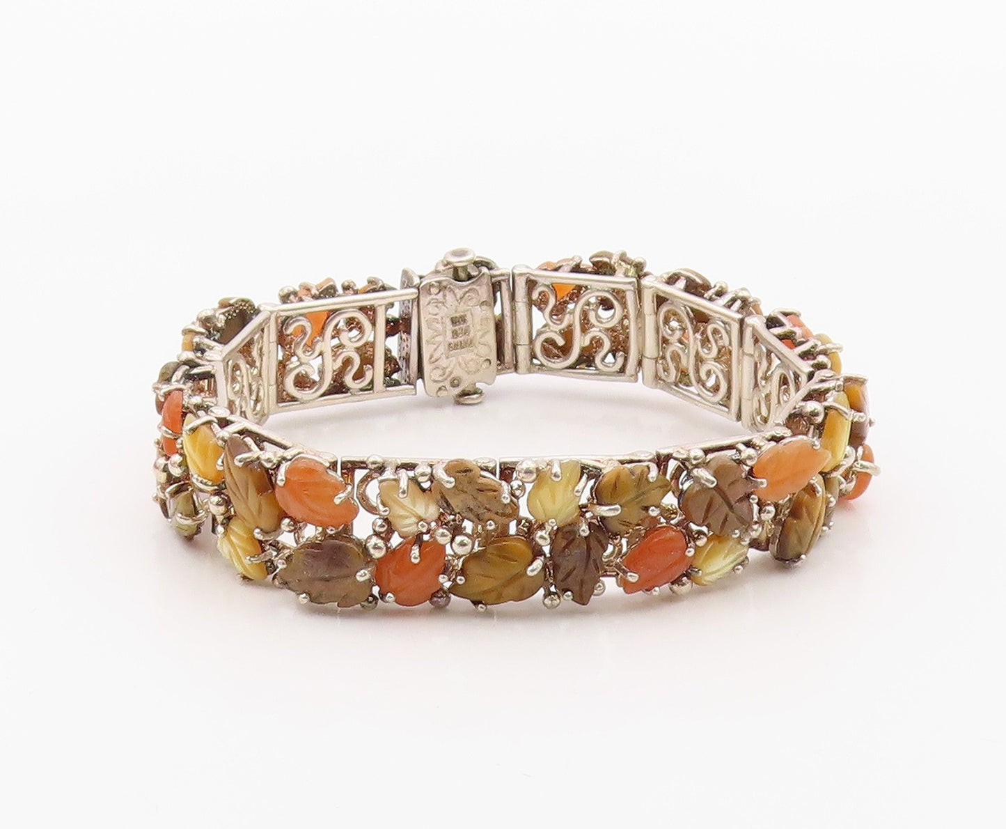 925 Sterling Silver Vintage Bracelet WHITNEY KELLY Gemstone Fall Leaves  BT12116