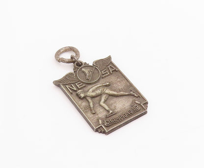 925 Sterling Silver Vintage Pendant 1936 Antique Ice Skats Championship PT24486