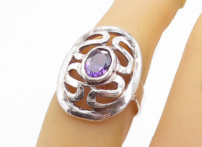 925 Sterling Silver  Amethyst Open Swirl Design Shiny Band Ring Sz 6  RG8391