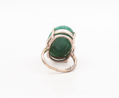 925 Sterling Silver Vintage Ring Minimalist Large Oval Green Gem Sz 8.5 RG29189