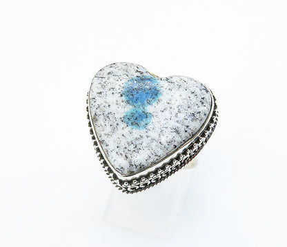 925 Sterling Silver  Love Heart Dendrite Agate Cocktail Ring Sz 10  RG8177