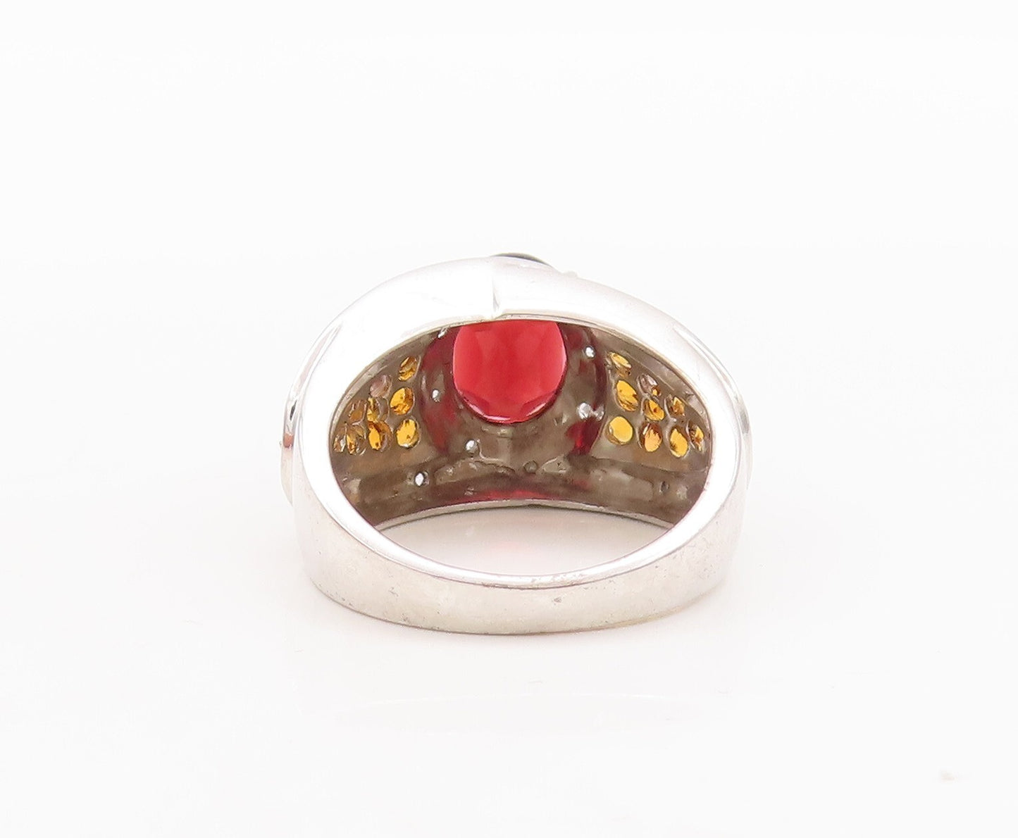 925 Sterling Silver Vintage Ring Oval Garnet Citrine & Topaz Inlay Sz 7  RG29455