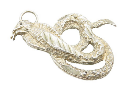 925 Sterling Silver  Vintage Cobra Snake Motif Etched Detail Pendant PT7673