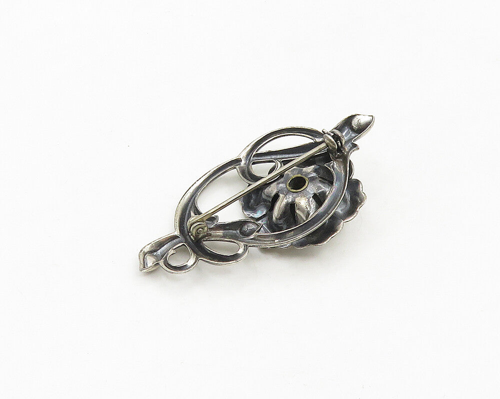 925 Sterling Silver  Vintage Shiny Sculpted Flower Swirl Brooch Pin  BP7073