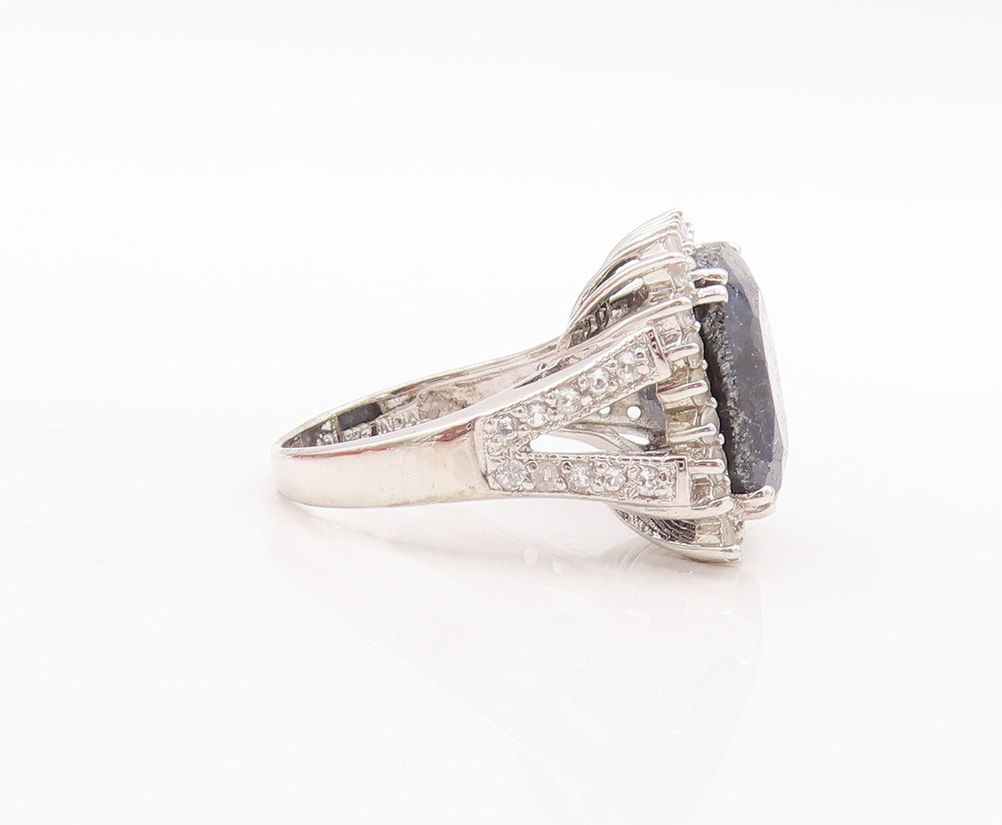 925 Sterling Silver Vintage Ring Square Blue Gemstone Halo Topaz  Sz 7  RG29416