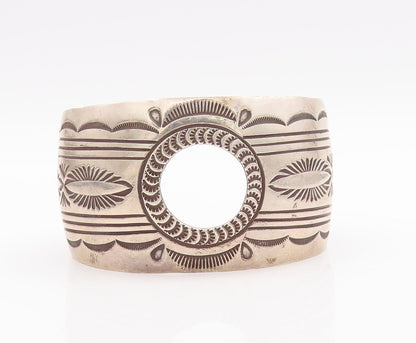 925 Sterling Silver Vintage Watch Cuff NAVAJO Solid Trible Design Carved  TR3772