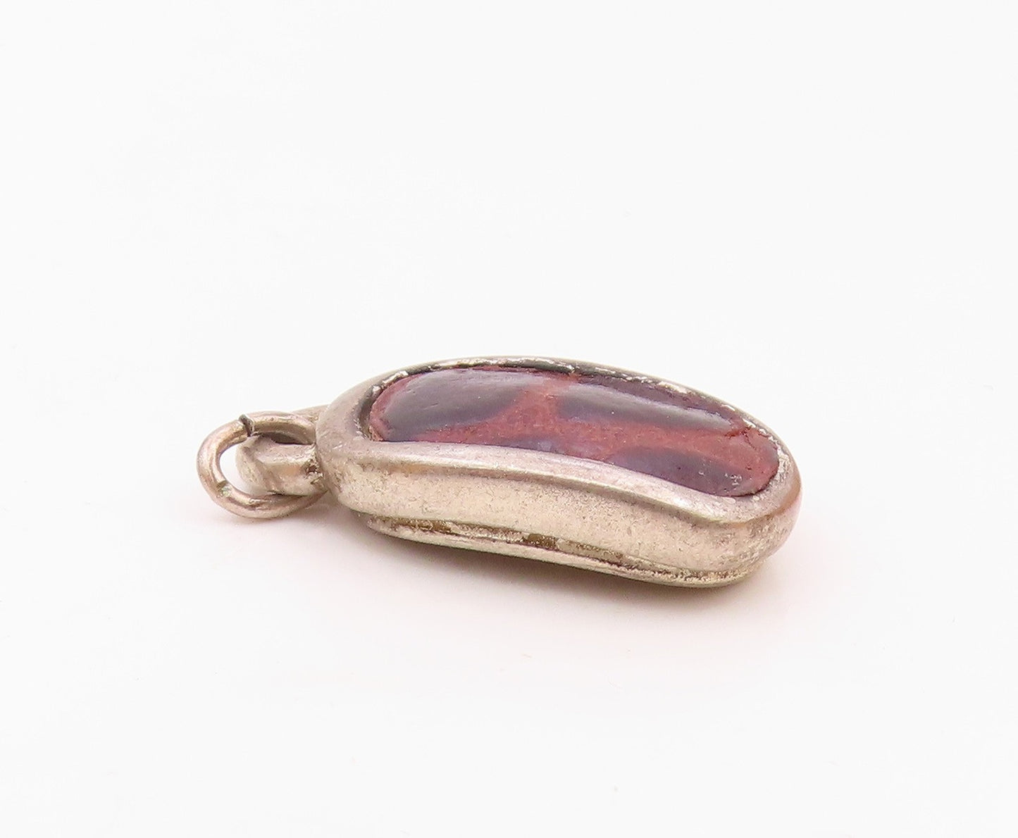 925 Sterling Silver  Vintage Leather Detail Smooth Curved Drop Pendant  PT8363
