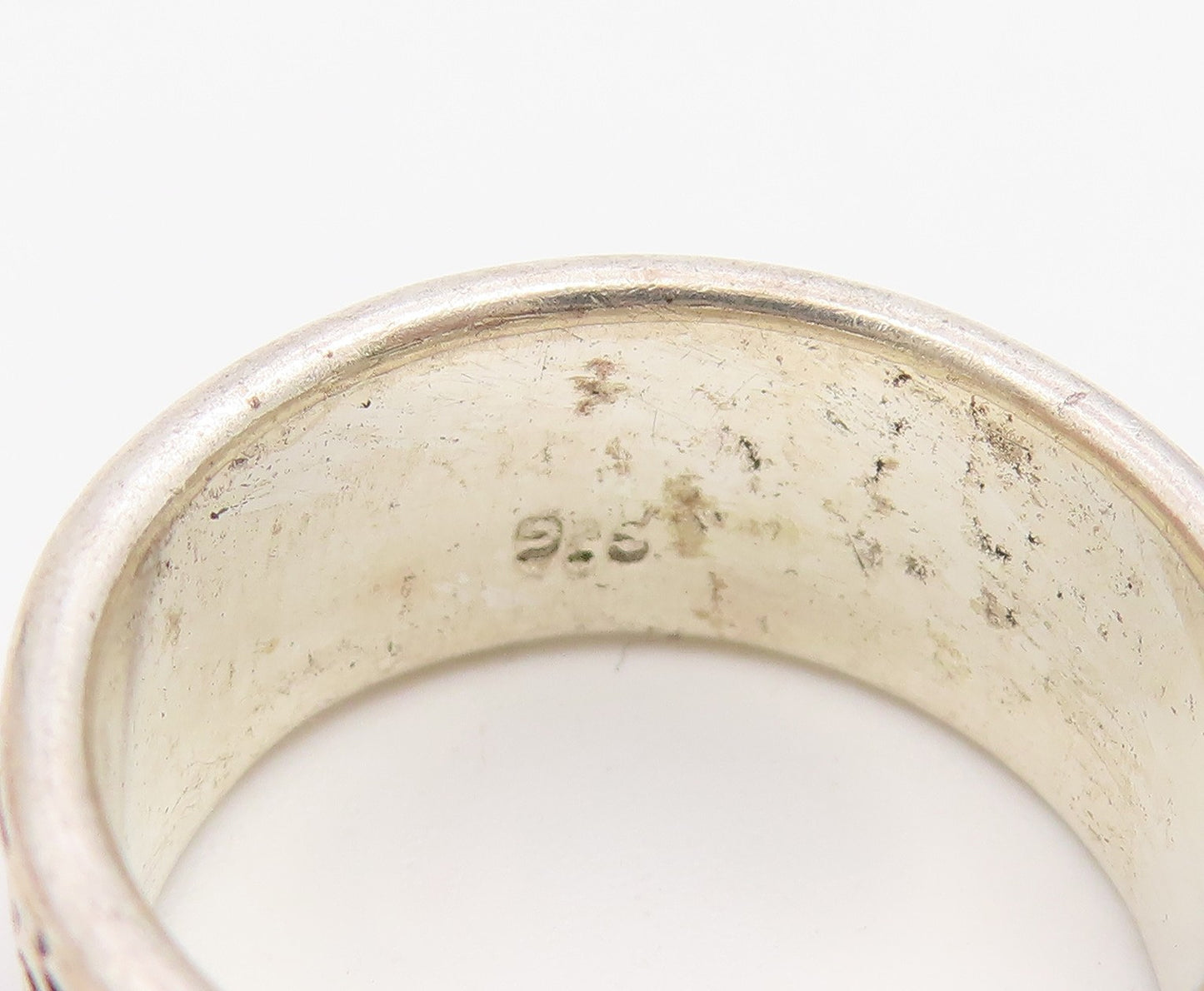 925 Sterling Silver Vintage Ring Classic Geometric Pattern Band  Sz 6  RG36895