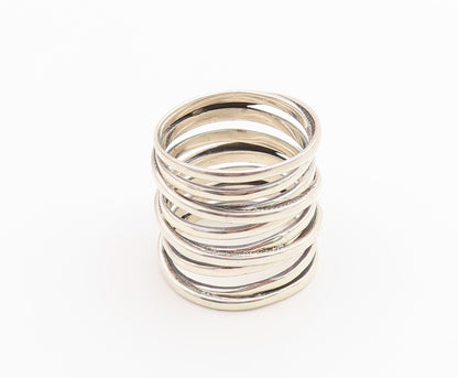 925 Sterling Silver Vintage Ring Chunky Multi Layer Crossover Band Sz 8 RG36657