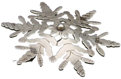 DESIGNER 925 Sterling Silver Vintage Floral Snowflake Dome Brooch Pin BP9865