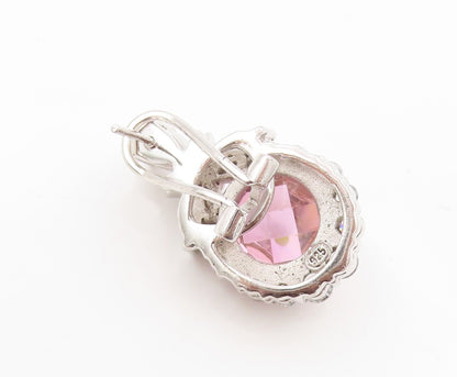 925 Sterling Silver Vintage Earrings Round Pink & White CZ Floral Design EG13396