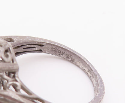 925 Sterling Silver Vintage Ring D'JOY Carved Neck Hematite & CZ  Sz 7  RG28936