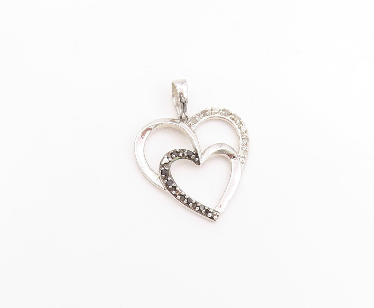925 Sterling Silver Vintage Pendant Genuine Diamonds Love Heart Charm  PT25039
