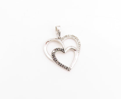 925 Sterling Silver Vintage Pendant Genuine Diamonds Love Heart Charm  PT25039
