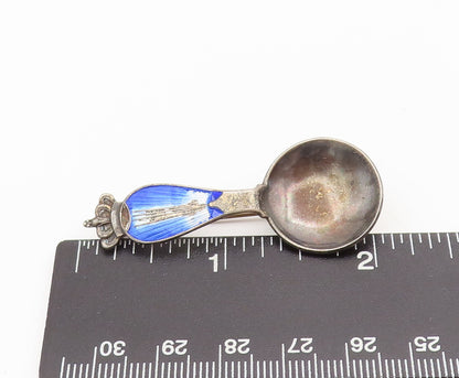 HGLS DENMARK 925 Silver  Vintage Carved Royal Enamel Spoon Brooch Pin  BP10295