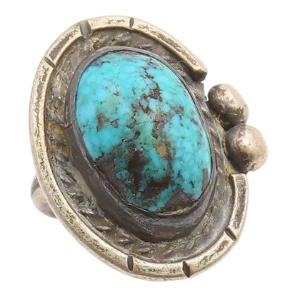 925 Sterling Silver Vintage Ring NAVAJO Cabochon Turquoise Band  Sz 6.5  RG35524